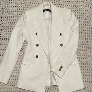 Zara White Double-Breasted Blazer
